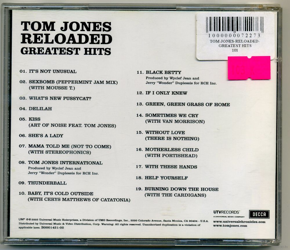 CD Tom Jones - Reloaded greatest hits. Купить в Минске — Музыка Ay.by. Лот  5034419568